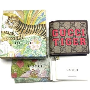 Gucci #671652 GG Supreme "Gucci Tiger" Web Stripe Bifold Wallet